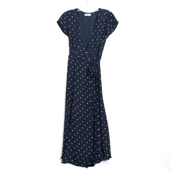 Aritzia Babaton Lexia Navy Blue Polka Dots Maxi Wrap Dress - Picture 2 of 13